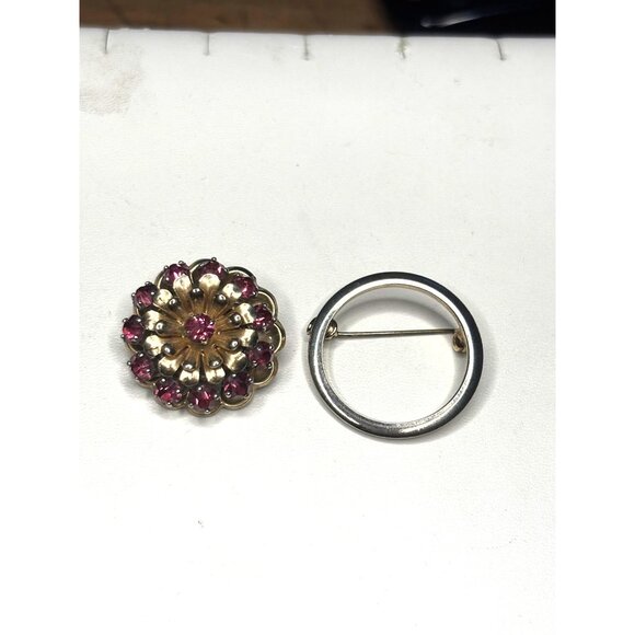 Barclay Vintage Gold Tone Brooch With Pink Rhinestones and circle brooch bundle - Picture 8 of 9